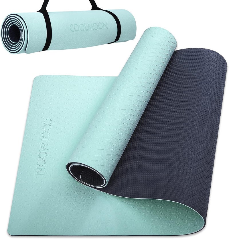 COOLMOON Yoga Mat Non Slip, Anti-Tear 1/4 Thick TPE Yoga Mats for Women and Men, 72"x24" Exercise & Fitness Mat with Carrying Strap, Workout Mats for Yoga, Pilates and Floor Exercise - Image 1